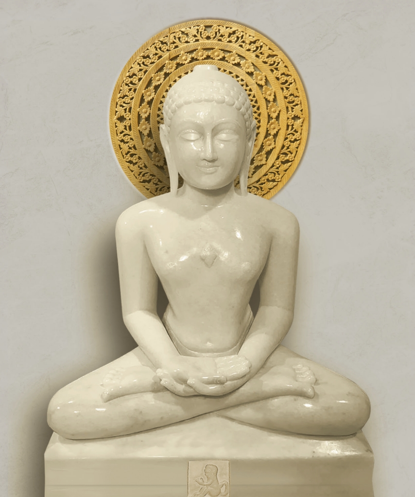 Idol of Abhinandannath Swami in serene meditation